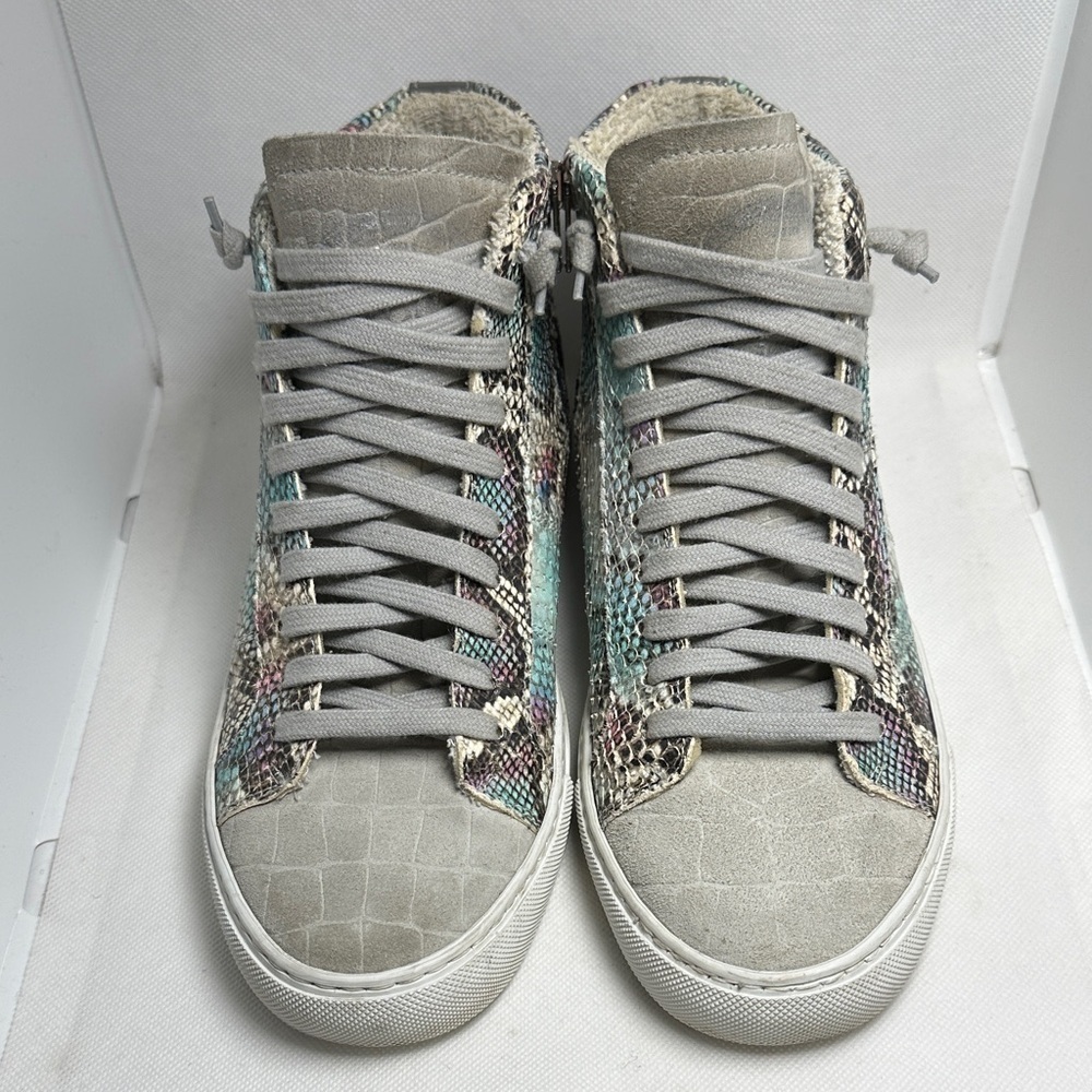 P448 Star Snakeskin Embossed & Grey Suede Hidden Heel High Top Sneaker Sz EU 38 - Picture 4 of 16